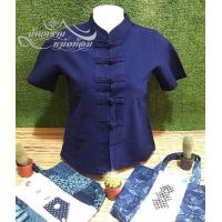 ราคา จัดส่งฟรี มีของพร้อมส่ง เสื้อหม้อห้อม ม่อฮ่อม กระดุมจีนคอจีนตรงเข้ารูป ผู้หญิง แขนสั้น จำหน่ายจากผู้ผลิตโดยตรง (8080853886)