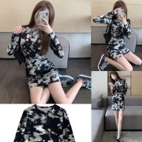 ราคา Korean มินิเดรสแขนยาว ลายมัดย้อมโทนสีดำ คอกลม (10382187255)