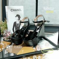ราคา รองเท้าส้นตึก สูง 5 นิ้ว เสริมหน้า 2 นิ้ว หน้าไขว้ น้ำหนักเบา ใส่สบาย รัดข้อ (21504283362)