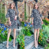 ราคา ป้าย Love lady เซท 2 ชิ้นเสื้อกับกระโปรงทรงเอ งานลูกไม้ปักฉลุลายทั้งชุุด สวยงาม (20543647163)