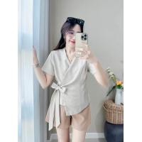 ราคา เสื้อป้ายข้างแบบผูกเป็นโบว์ งานเกรดพรีเมียม ผ้าHiso fi ซับในทั้งตัว (21549770052)