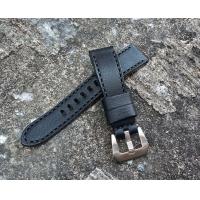 ราคา สายนาฬิกาหนังแท้ ฟอกฝาดอิตาลี สีดำ ด้ายดำ ขนาด 18 20 22 24 26 28 mm Straps Leather (17422399277)