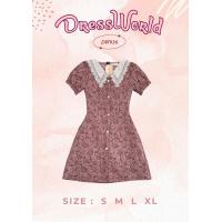 ราคา ป้าย Dress world เดรสสั้นคอปกลูกไม้ งานทอลายสวยๆใส่สบาย (18934224294)