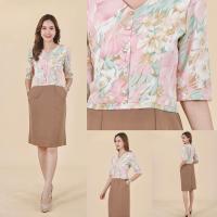ราคา เดรสทำงาน เดรสลายดอก เดรสผ้าลาย 2 สี ชมพูน้ำตาล เขียวอมฟ้า (20608469496)