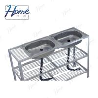 ราคา HOMENINE ซิ้งค์ล้างจาน อ่างล้างจาน สแตนเลส A 2หลุม มีข้าง 3ชั้น โครงอลูมิเนียม (21413375546)