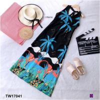 ราคา Maxi dress คอวีลายต้นมะพร้าวสุดชิค มีซิปซ่อนด้านข้าง มีซับใน TT17041 (18530832500)