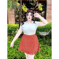 ราคา สาวอวบ กระโปรงกางเกงสาวอวบ กระโปรงกางเกง ลายไทย แต่งชายระบาย ใส่สงกรานต์ เอว 30 32 34 36 38 (21477478587)