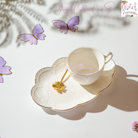 ราคา Violet Flamingo เซ็ตแก้วกาแฟพร้อมจานรองทรงวงรี จานวางขนม พร้อมช้อนกาแฟสีทอง รุ่น White Angel Coffee Cup Set จานเซรามิคสีขาวขอบทอง (21512477120)