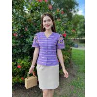ราคา เสื้อผ้าไทย ผ้าฝ้ายลายน้ำไหล สีม่วง (19823485378)