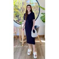 ราคา เดรสอัดพลีท คลุมท้องได้ ผ้าดีมาก คอกลม คอวี (21172647827)
