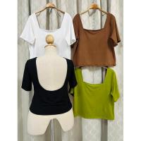 ราคา เสื้อยืดเว้าหลังแขนสั้นสาวอวบผ้าเรย่อนเนื้อนุ่มยืดเยอะ อก40 50 (20874022258)