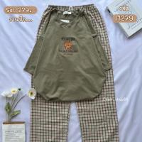 ราคา ชุดเซ็ท ชุดนอน เสื้อโอเวอร์ไซส์กับกางเกงลายสก็อต ลาย น้องหมาMuffin (18960871099)