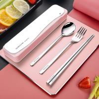 ราคา กล่องใส่ช้อนส้อมแบบพกพาชุดช้อนและตะเกียบสไตล์เกาหลีสำหรับนักเรียนชุดช้อนส้อมสแตนเลสสามชิ้นสำหรับคนเดียวกล่องเก็บสายนอก (7948674487)
