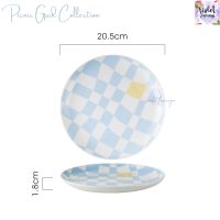 ราคา Violet Flamingo จานเซรามิคลายตาราง สีพาสเทล รุ่น Picnic Grid จานขนมสไตล์เกาหลี ขนาด 20 5 cm เข้าไมโครเวฟได้ (21580272137)