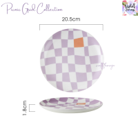 ราคา Violet Flamingo จานเซรามิคลายตาราง สีพาสเทล รุ่น Picnic Grid จานขนมสไตล์เกาหลี ขนาด 20 5 cm เข้าไมโครเวฟได้ (21580272134)