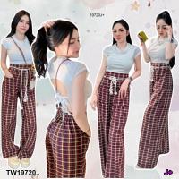 ราคา PP19720 Set 2 ชิ้น เสื้อครอป กางเกงขายาวลายสก๊อต (21493029102)