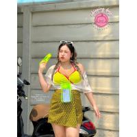 ราคา EK เซ็ตบราคู่เสื้อซีทรูแลพกางเกงกระโปรงผ้าถุงลายไทย ชุดเล่นน้ำสงกรานต์ เสื้อผ้าสาวอวบอ้วนplussize (21497702509)