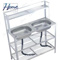 ราคา HOMENINE ซิ้งค์ล้างจาน อ่างล้างจาน สแตนเลส A 2หลุม 3ชั้น มีบน โครงอลูมิเนียม (21413340126)