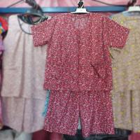 ราคา 10 Free Size เสื้อคอกระเช้า มีแขน ผ่าหน้าลายดอก เสื้อคนแก่ เสื้อ กางเกงขนาดอก 44 ยาว 42 กางเกงขา7ส่วนเอว 24 36 ยาว 52 (20233785147)