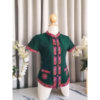 ราคา เสื้อภูไทกาฬสินธุ์ เสื้อภูไทผ้าฝ้ายบ้านโพน หญิงแขนสั้นสีเขียว (21349077208)
