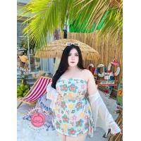 ราคา OO เซ็ตเสื้อเกาะอกคู่กระโปรงสั้นและเสื้อคลุมแขนยาวลายน้องหมี ชุดเที่ยวทะเล summer เสื้อผ้าสาวอวบอ้วนplussize (21556543827)