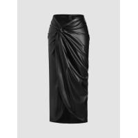 ราคา Cider Faux Leather High Waist Twist Split Maxi Skirt (20689162786)