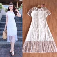 ราคา เดรสลูกไม้ขาว M 4XL Dress เดรสสีขาวแขนสั้นปักดอกเดซี่ งานป้าย Love Love (17906447377)