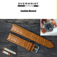 ราคา สายนาฬิกา สายหนังวัวแท้ สายหนังวัวปั๊มลายจระเข้ overwrist cowhide leather strap 182022mm (14690573789)