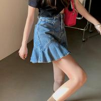 ราคา กระโปรงผ้ายีนส์กระโปรงสั้นสวยหวานชายระบายดูผอมเอวสูงไซส์ใหญ่กระโปรงทรงเอแบบหางปลาสำหรับสาวอวบแบบใหม่ฤดูร้อนสำหรับผู้หญิง (10012076713)