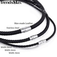ราคา Man made Leather Necklace Choker Black Brown Braided Rope Chain for Men Boy Male Jewelry Gifts collier homme Magnetic UNM27 (16510207152)