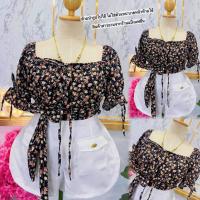 ราคา เสื้อผ้าสาวอวบ รุ่นผูกเอวระบายผูกโบว์ อก 36 44 ยาว 24 ผ้าไหมอิตาลี ระบายผูกโบว์ลายดอก (19656192063)