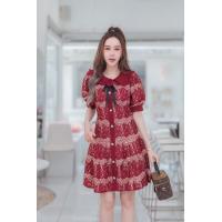 ราคา เดรสสั้นลูกไม้กระดุมหน้าติดดอกไม้ที่อก งานป้ายQueen luxuly N444 (21465450097)