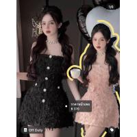 ราคา Closetshop เดรสสั้นเกาะอกผ้าชาแนลซิปหลัง ยางยืด แต่งกระดุมหน้า (21545302747)