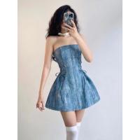 ราคา Denim Mini Dress เดรสยีนส์เกาะอก ผูกโบว์เอวข้างสุดคิ้วท์ มีซิปและสม็อคด้านหลัง ผ้ายีนส์แท้ไม่บางจ้า (21166553356)