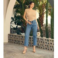 ราคา TBY official Mom Jeans กางเกงยีนส์ทรงมัม เอวสูง ยีนส์ไม่ยีด สีฟอกสีใบโอ Snow แบบพิเศษ T3155 (21491238436)