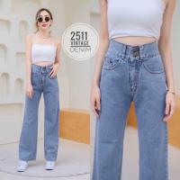 ราคา กางเกงยีนส์ทรงกระบอกใหญ่ แต่ง2กระดุม ผ้าไม่ยืด เอวสูง (20632272734)