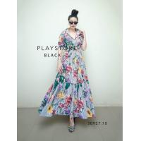 ราคา Maxidress เชิ้ตตัวยาว ตีเกร็ดหน้าหลัง ลายริ้วทางลง และดอกไม้ Tag Mirror Sister (20541792926)