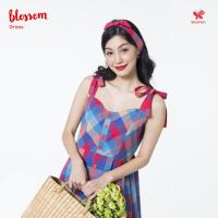 ราคา Woman Bow Strap Blossom Dress Thai Authentic Fabric เดรสยาวสายเดี่ยวจากผ้าไทยสีสันสดใส เนื้อผ้าทอลายผ้าขาวม้าไทย (14503004251)