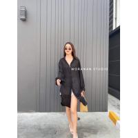 ราคา Dress shirts เดรสเชิ้ต เสื้อคลุมกระดุมหน้า ผ้าสลาฟพริ้วสวย (19104149361)