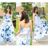 ราคา เดรสมัดย้อม สายเดี่ยวเกาหลี เนื้อผ้าสปัน ย้อมคราม (20088256359)
