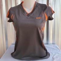 ราคา เสื้อออกกำลังกาย เสื้อกีฬา Sports สีเทาแถบส้ม คอปก คอวี เนื้อผ้าคุณภาพสูง Polyester (21470829048)