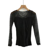 ราคา เสื้อผ้าฤดูใบไม้ร่วงและฤดูหนาวเสื้อตัวในลูกไม้ลายดอกกุหลาบสีดำเซ็กซี่สำหรับผู้หญิงเสื้อผ้าผู้หญิงคอวีแขนยาวคอวีเข้ารูปใส่แล้วดูผอมเพรียวเสื้อท่อนบน (20924095833)