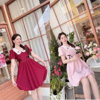 ราคา เดรสสั้นคอปกผ้าวิ้ง งานป้ายBRT N056 057 (21621342795)