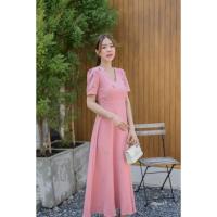 ราคา เดรสยาวปักเพรช ชุดสวยสีชมพู งานปักอลังพร้อมส่ง (20425705041)