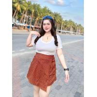 ราคา ชุดเซ็ตสาวอวบ อก38 48 เสื้อเรยอน กางเกงกระโปรงลายไทย D149 (21617790646)