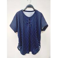 ราคา เสื้อยืดคอกลมแต่งกระดุมแขนสั้นลายริ้ว อก42 50ยาว27นิ้วผ้ามูลเวป (16478753796)