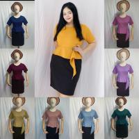 ราคา A103 เดรสสาวอวบ ผ้ายืดวูลเวฟ ระบายเอวย้อย ต่อกระโปรงดำ (19157914460)