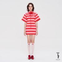 ราคา TandT STRAWBERRY SUNSCREEN POLO STRIPED BODYCON MINI DRESS เดรสสั้นเข้ารูปคอปกโปโล แขนสั้นทรงบาน ผ้ายืดลายทางสีแดง ชมพู พร้อมไทด์กุหลาบ (21562459595)