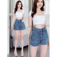 ราคา 923 กางเกงยีนส์ขาส้นสีเข้มผ้าไม่ยืดเอวสูงป้ายwow (19646634398)