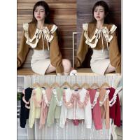 ราคา เสื้อแขนยาว คอบัว ปกแต่งระบาย ผูกโบว์ ชุดทำงาน (21473928934)